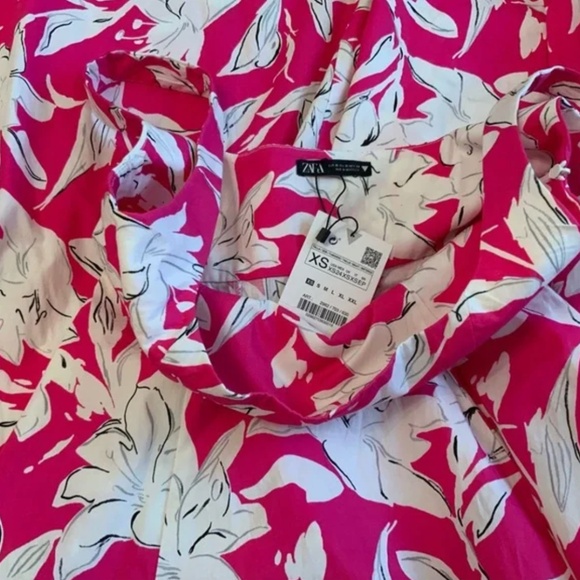 Zara Poplin Pink & White Floral Dress XS - Picture 6 of 6